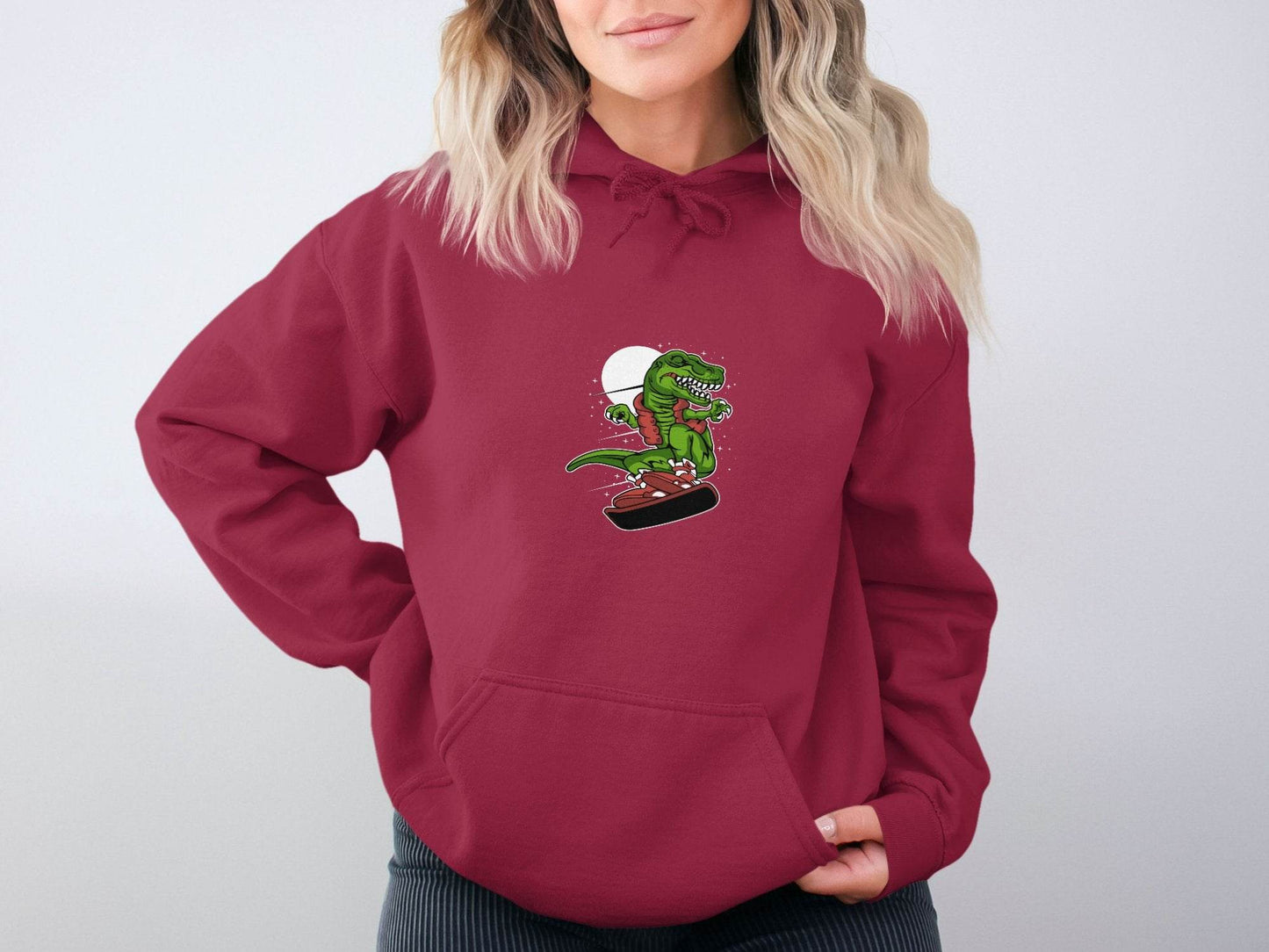 Dinosaur On a Snowboard Cartoon Graphic Style Hoodie - Design & Vybe