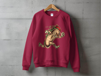 Hot Dog Running Taco Graphic Sweater - Design & Vybe