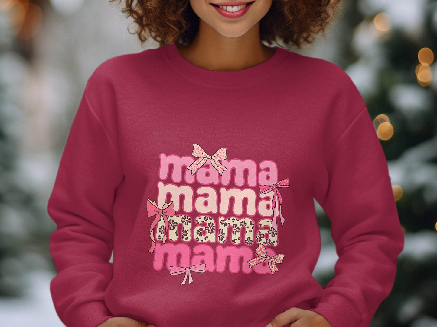 Mama Repeated With Bows Pink Themed Artwork Sweater - Design & Vybe