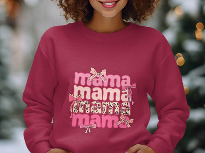 Mama Repeated With Bows Pink Themed Artwork Sweater - Design & Vybe