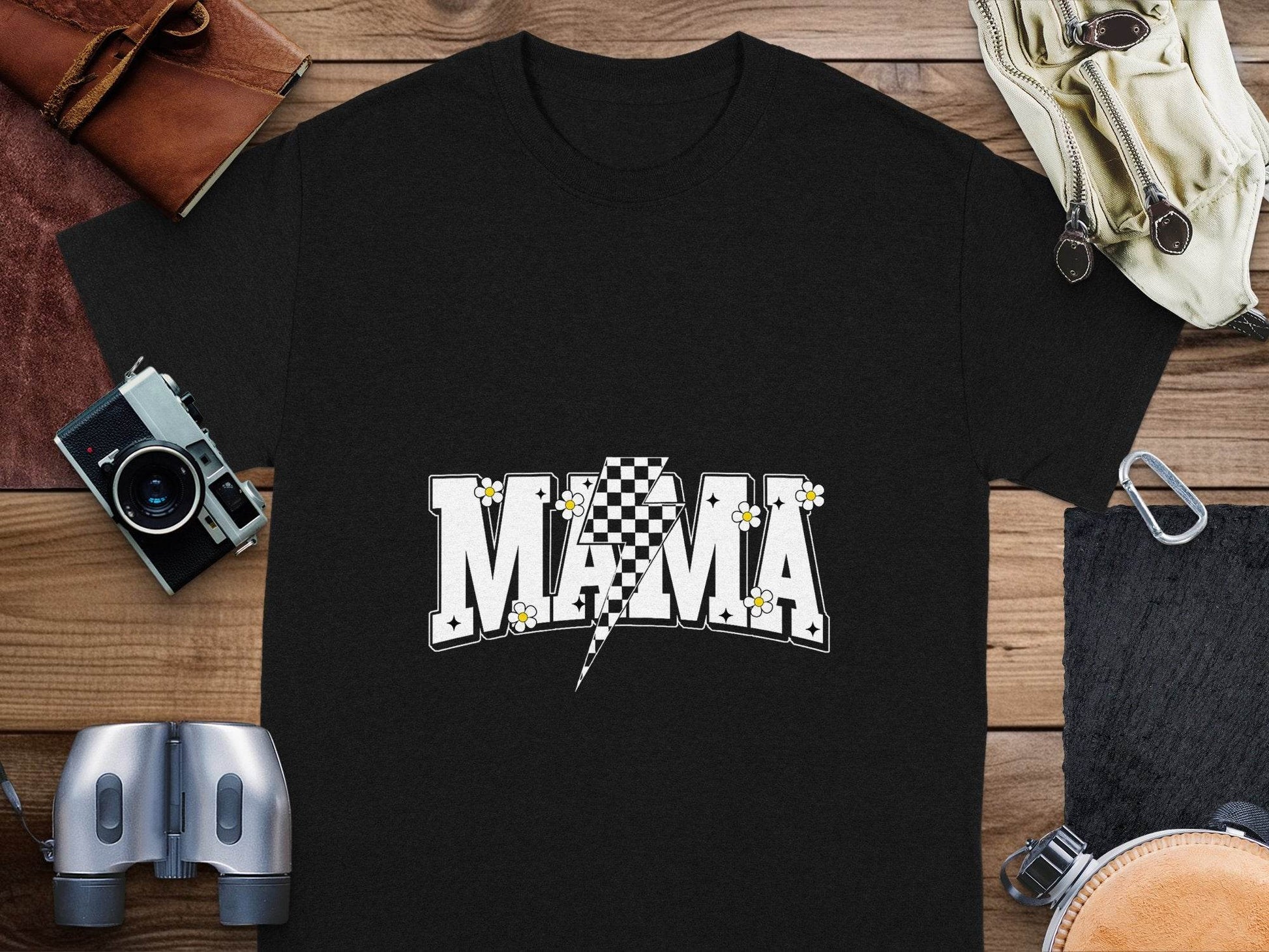 Retro Mama Checkered Bolt Floral Design Graphic T-Shirt - Design & Vybe