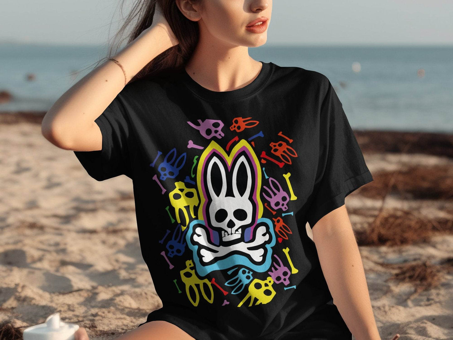Colorful Bunny Skull Graphic Pattern T-Shirt - Design & Vybe
