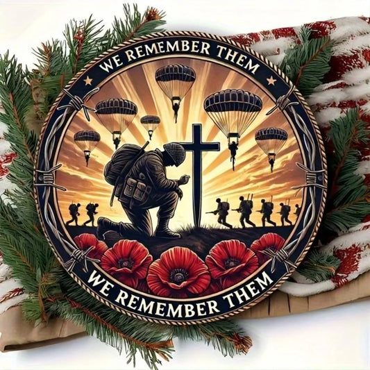 We Remember Them Metal Wall Wreath Vintage Soldier & Poppy