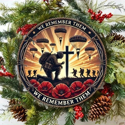 We Remember Them Metal Wall Wreath Vintage Soldier & Poppy