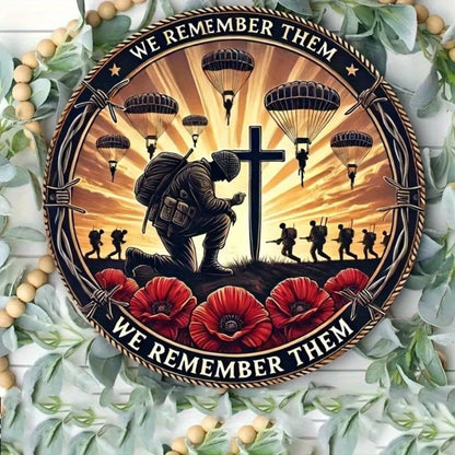 We Remember Them Metal Wall Wreath Vintage Soldier & Poppy