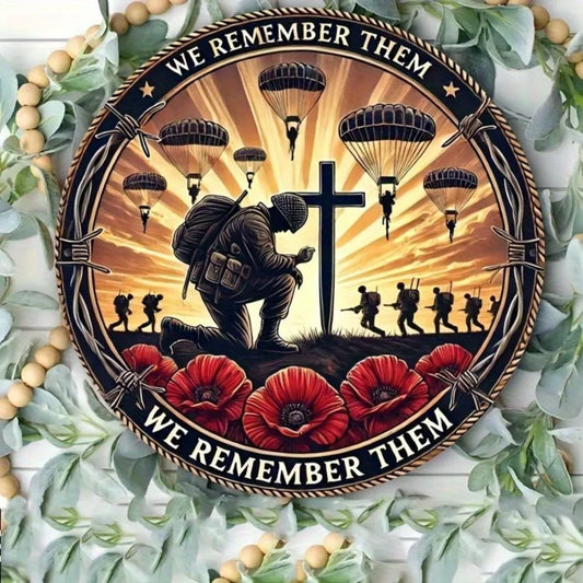We Remember Them Metal Wall Wreath Vintage Soldier & Poppy