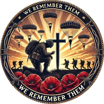 We Remember Them Metal Wall Wreath Vintage Soldier & Poppy