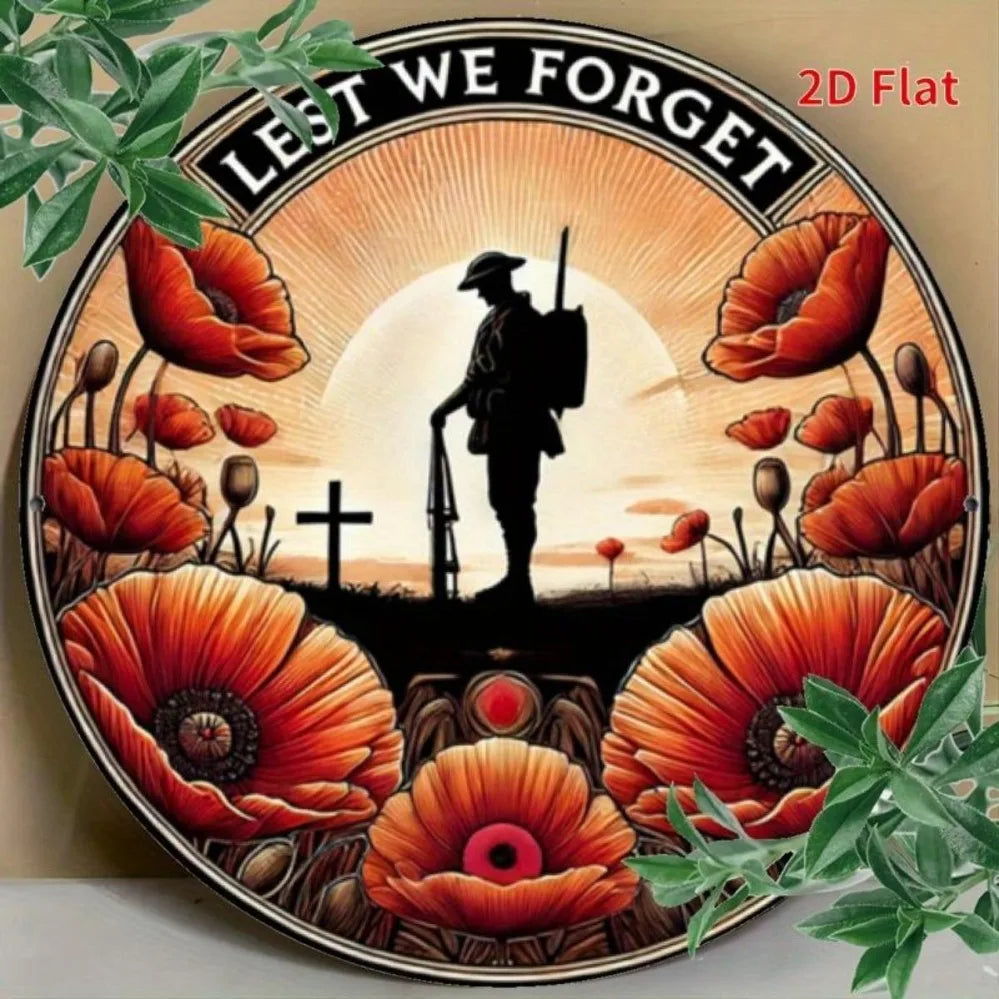 Remembrance  Soldier Silhouette, Sunset & Poppy Metal Art