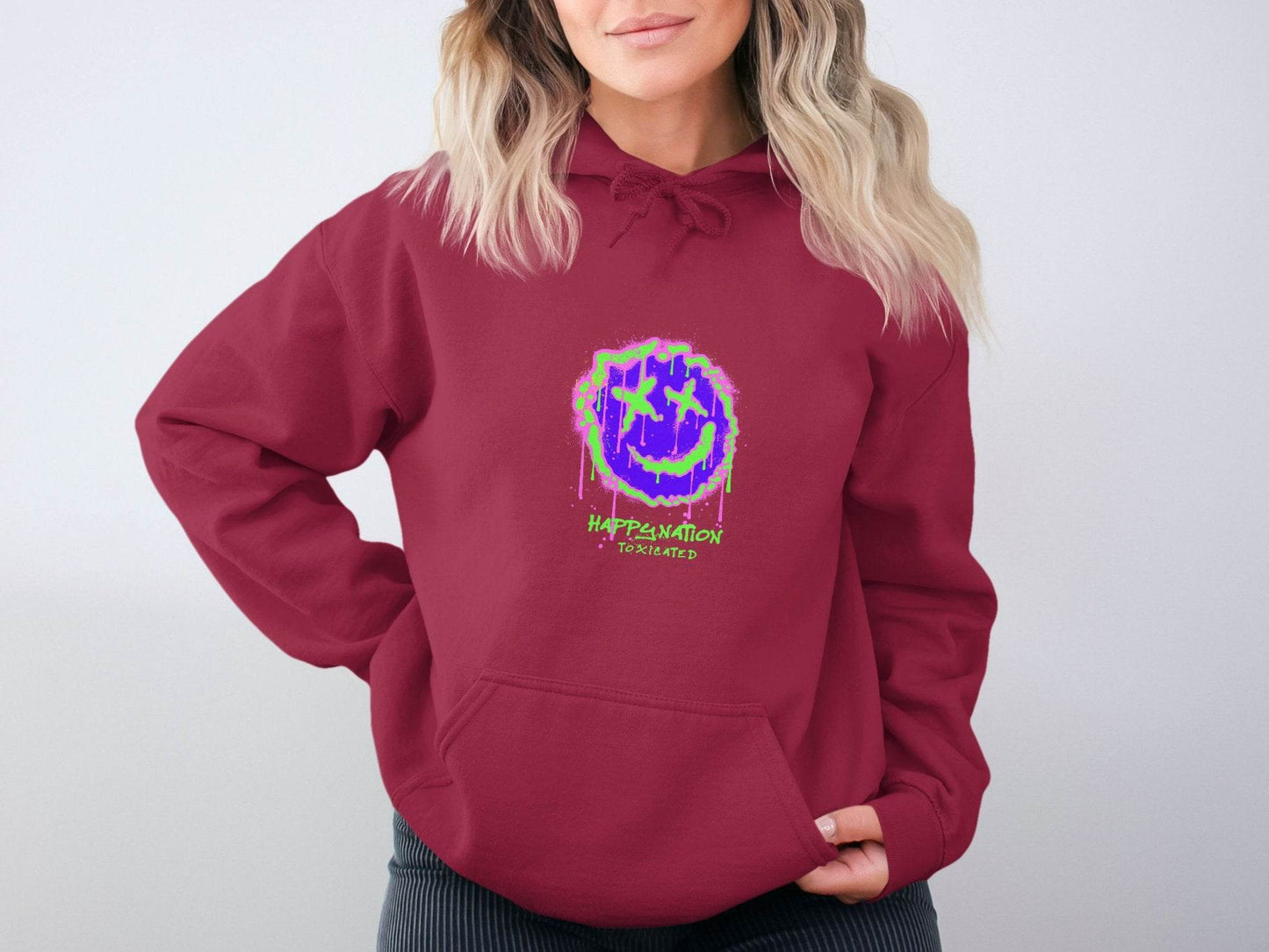 Happy Nation Toxiclated Smiley Face Graphic Design Hoodie - Design & Vybe