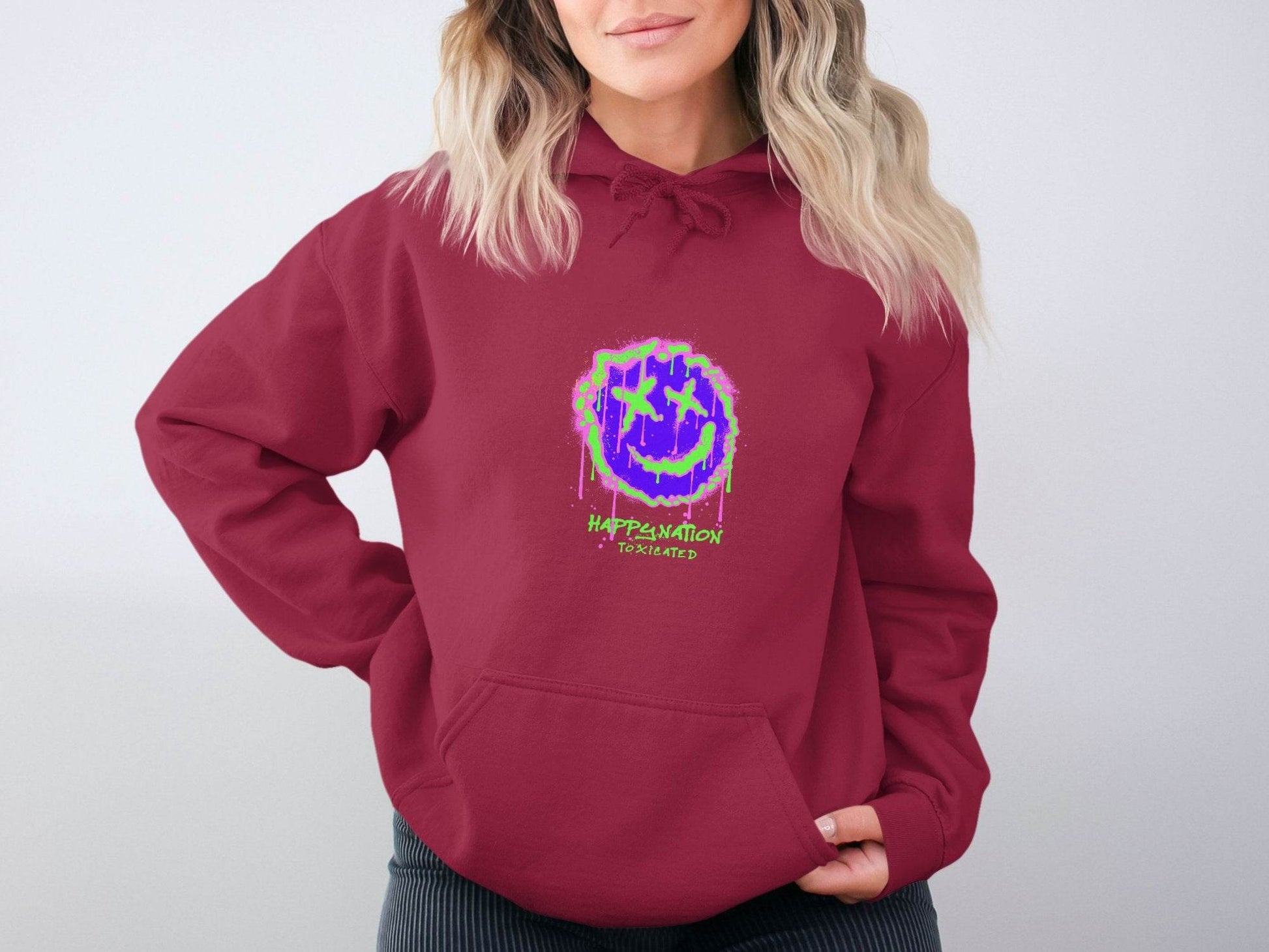 Happy Nation Toxiclated Smiley Face Graphic Design Hoodie - Design & Vybe