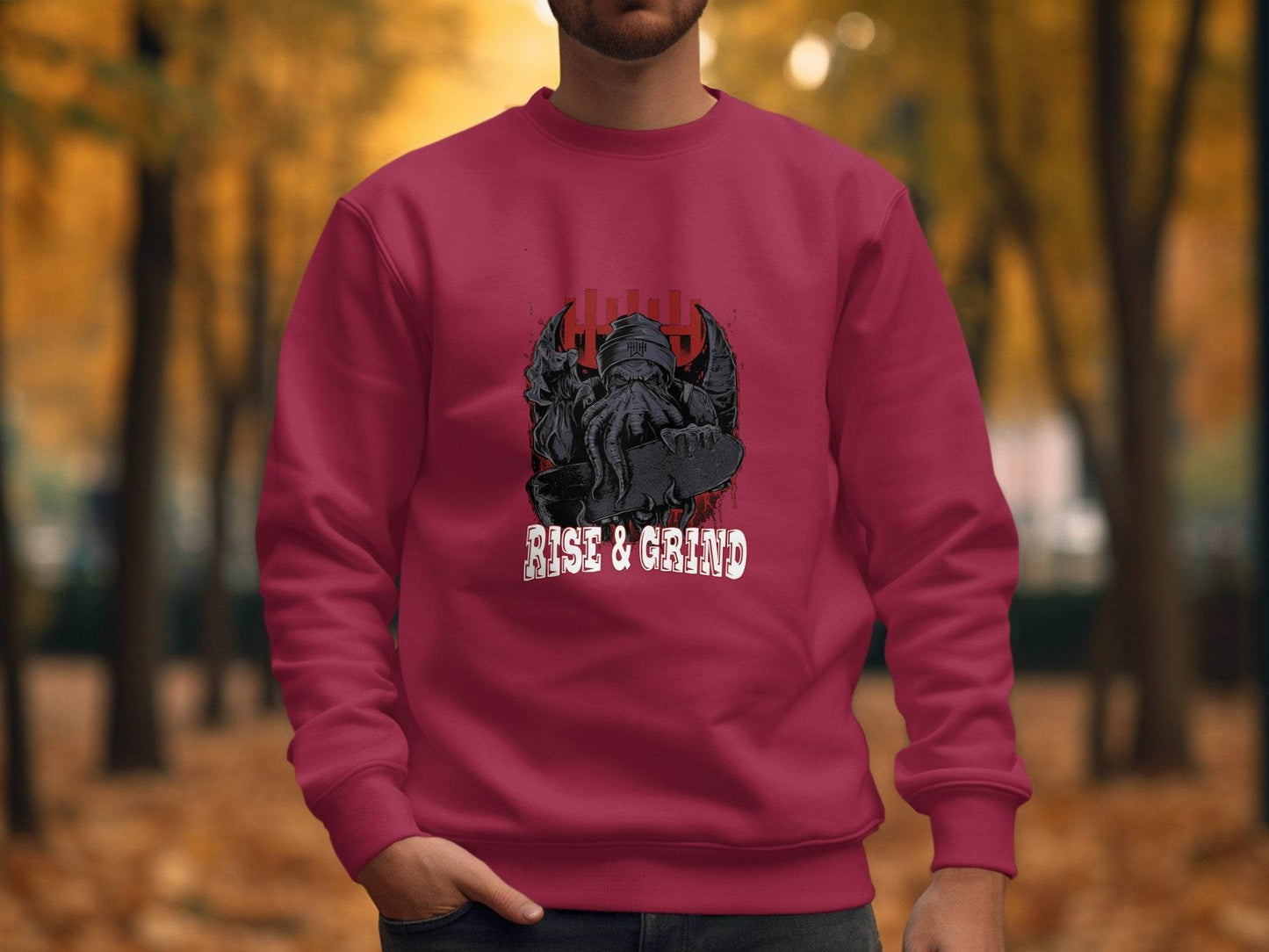 Rise and Grind Skater Monster Graphic Novelty Sweater - Design & Vybe