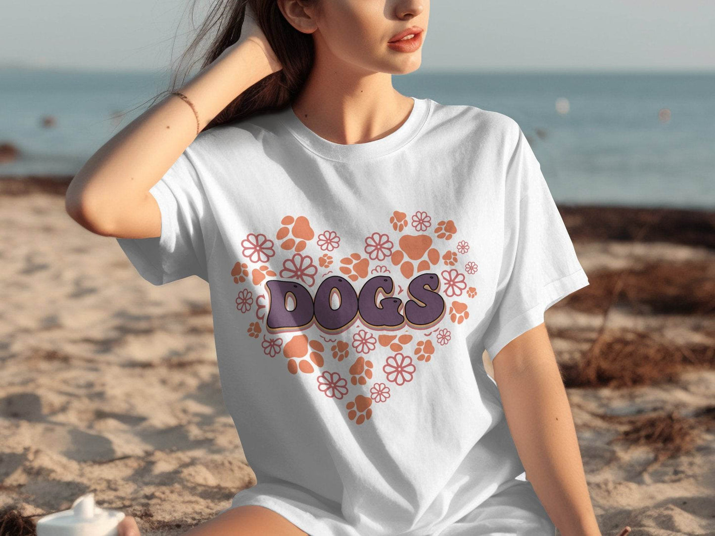 Retro Dogs Heart with Paw Prints and Flowers Design T-Shirt - Design & Vybe