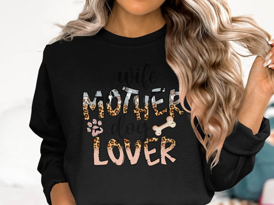 Wife Mother Dog Lover Animal Print Bone Graphic Sweater - Design & Vybe
