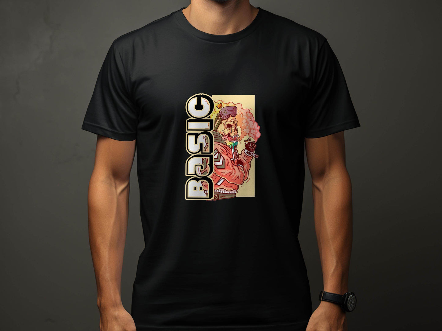 Basic Smoking Skeleton in VR Headset and Crown T-Shirt - Design & Vybe