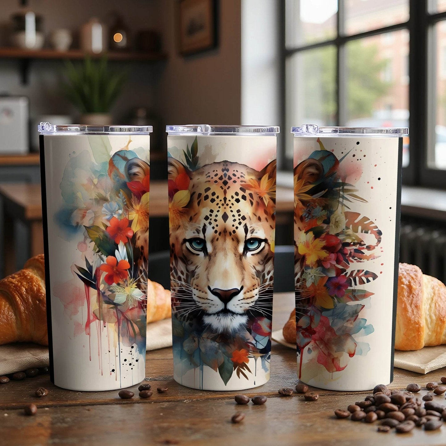 Floral Leopard with Watercolor Effect Design For You Tumbler - Design & Vybe