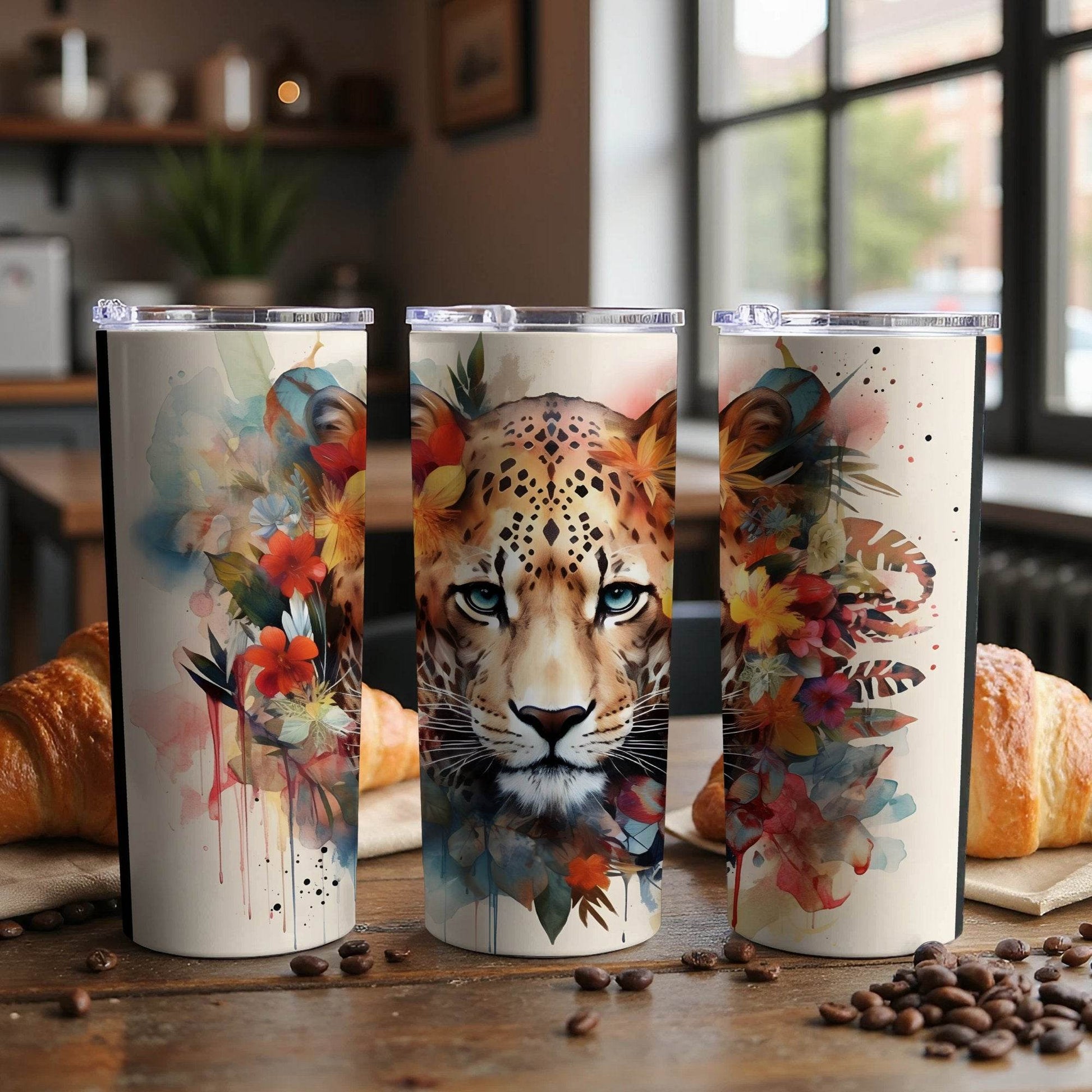 Floral Leopard with Watercolor Effect Design For You Tumbler - Design & Vybe