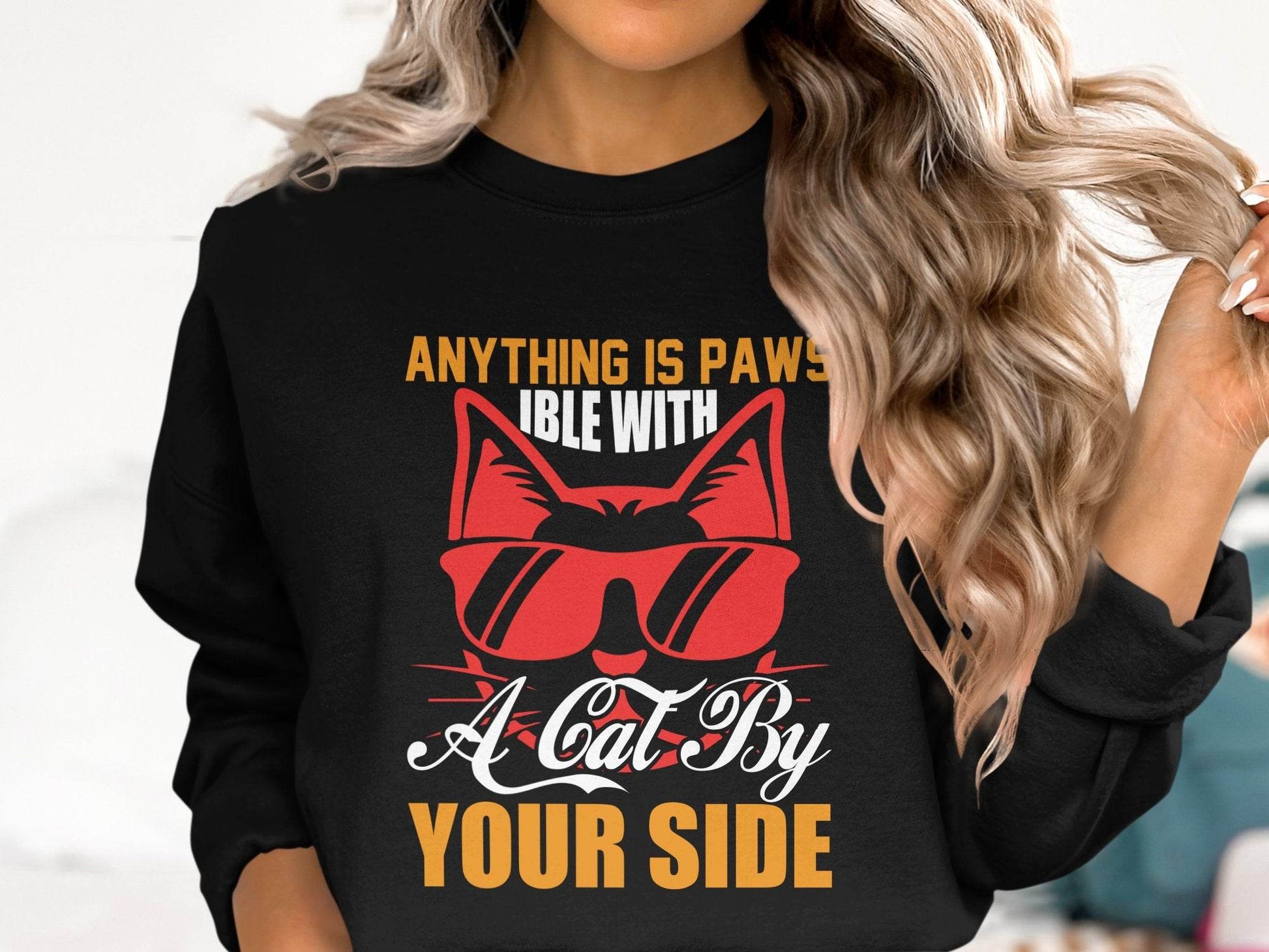 Cool Cat Graphic 'Anything is Paws Your Side' Sweater - Design & Vybe