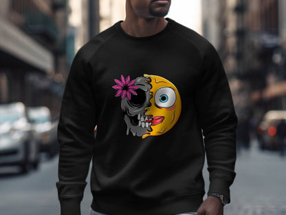 Half Skull and Happy Face Smiley Design Sweater - Design & Vybe