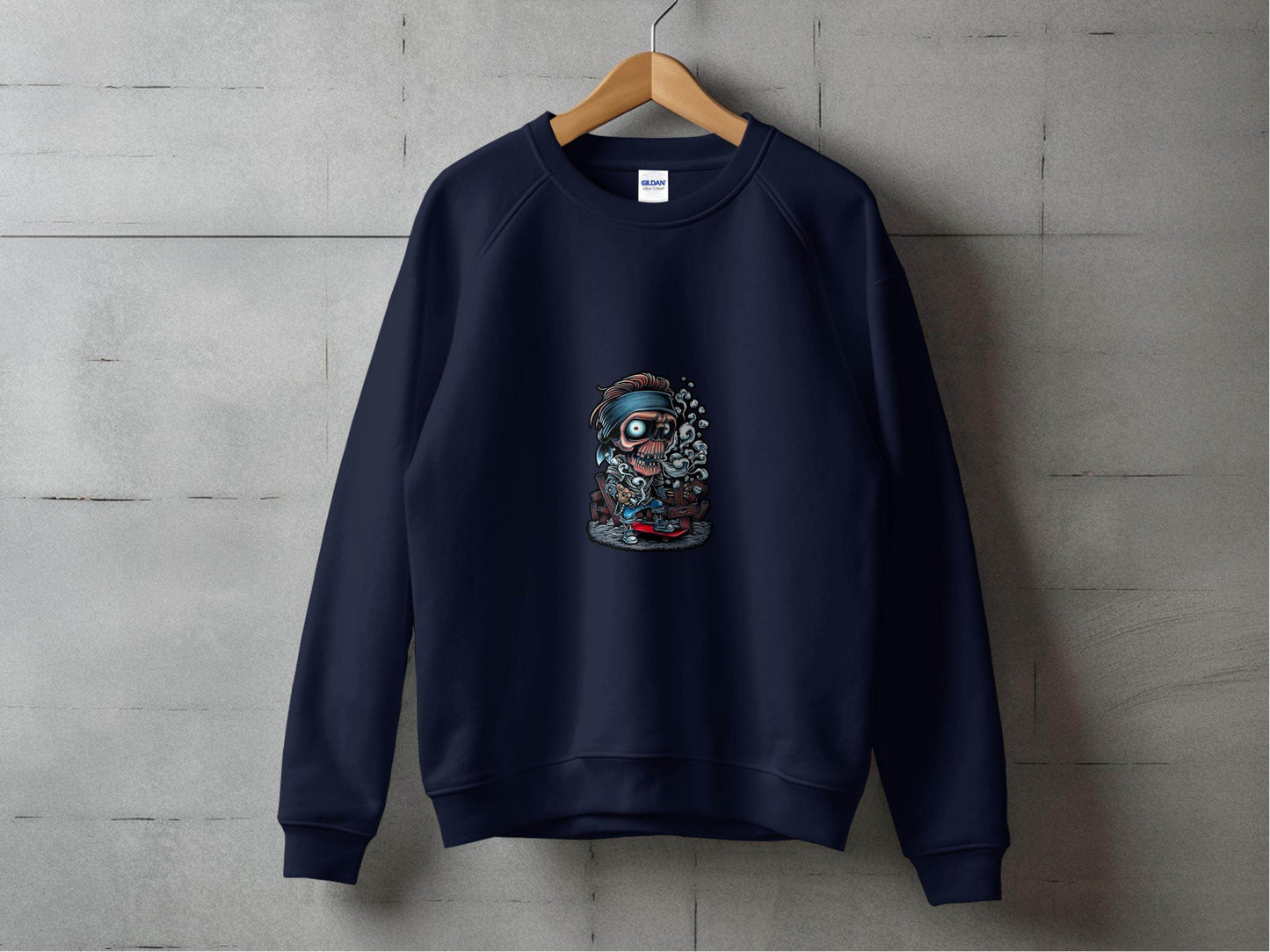 Skull On Skateboard Smoking Cartoon Art Illustration Sweater - Design & Vybe