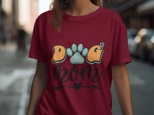 Dog Mom Retro Design Flower And Heart Arrow Graphic T-Shirt - Design & Vybe