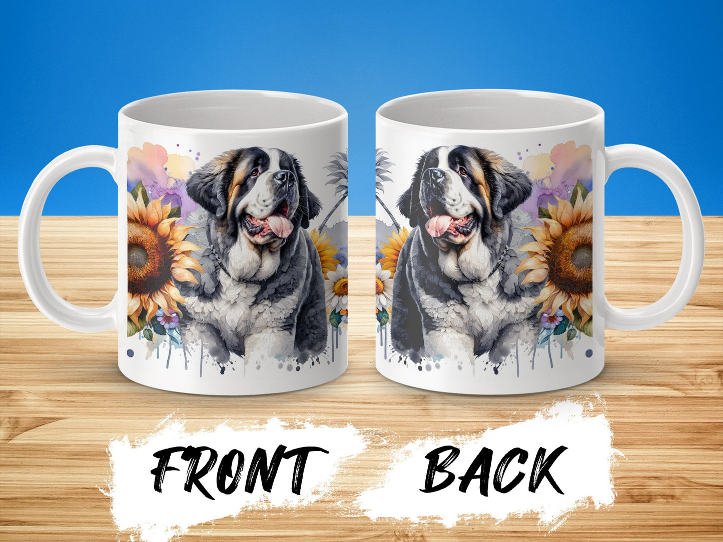 Colorful Dog and Sunflower Print Ceramic Mug product