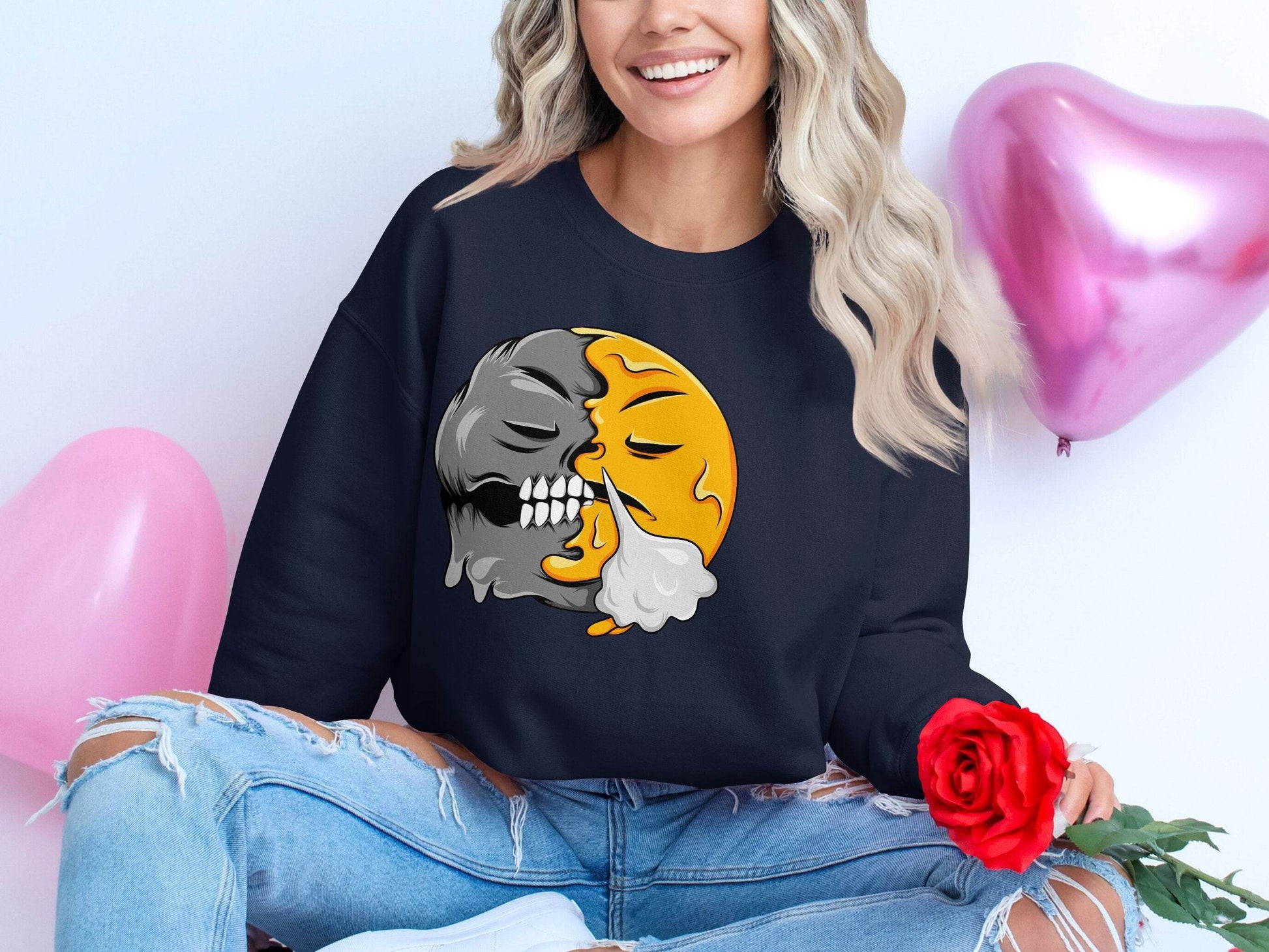 Duality of Nature Smiley Graphic Print Sweater - Design & Vybe