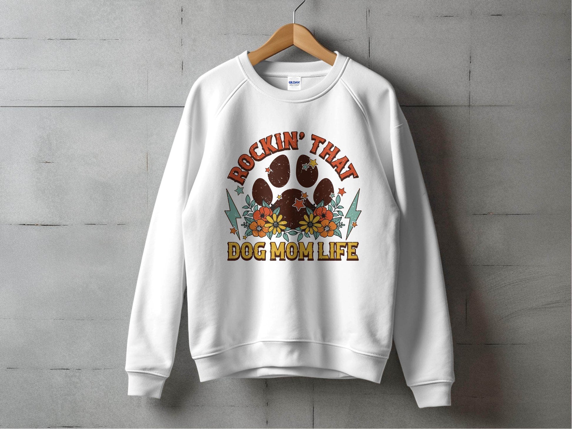 Rockin' That Dog Mom Life With Paw and Flowers Sweater - Design & Vybe