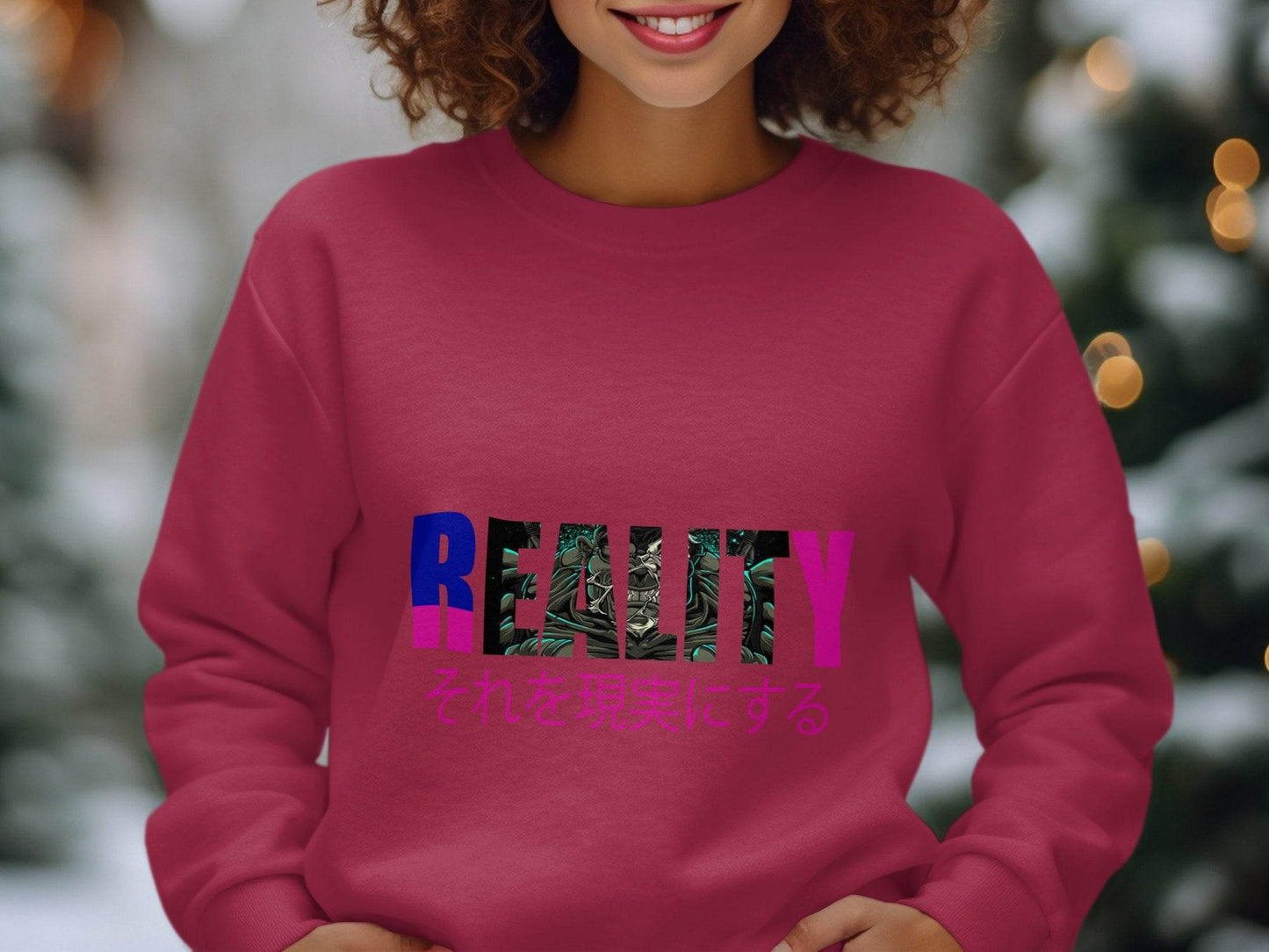 Reality Monster Japanese Phrase Graphic Design Sweater - Design & Vybe