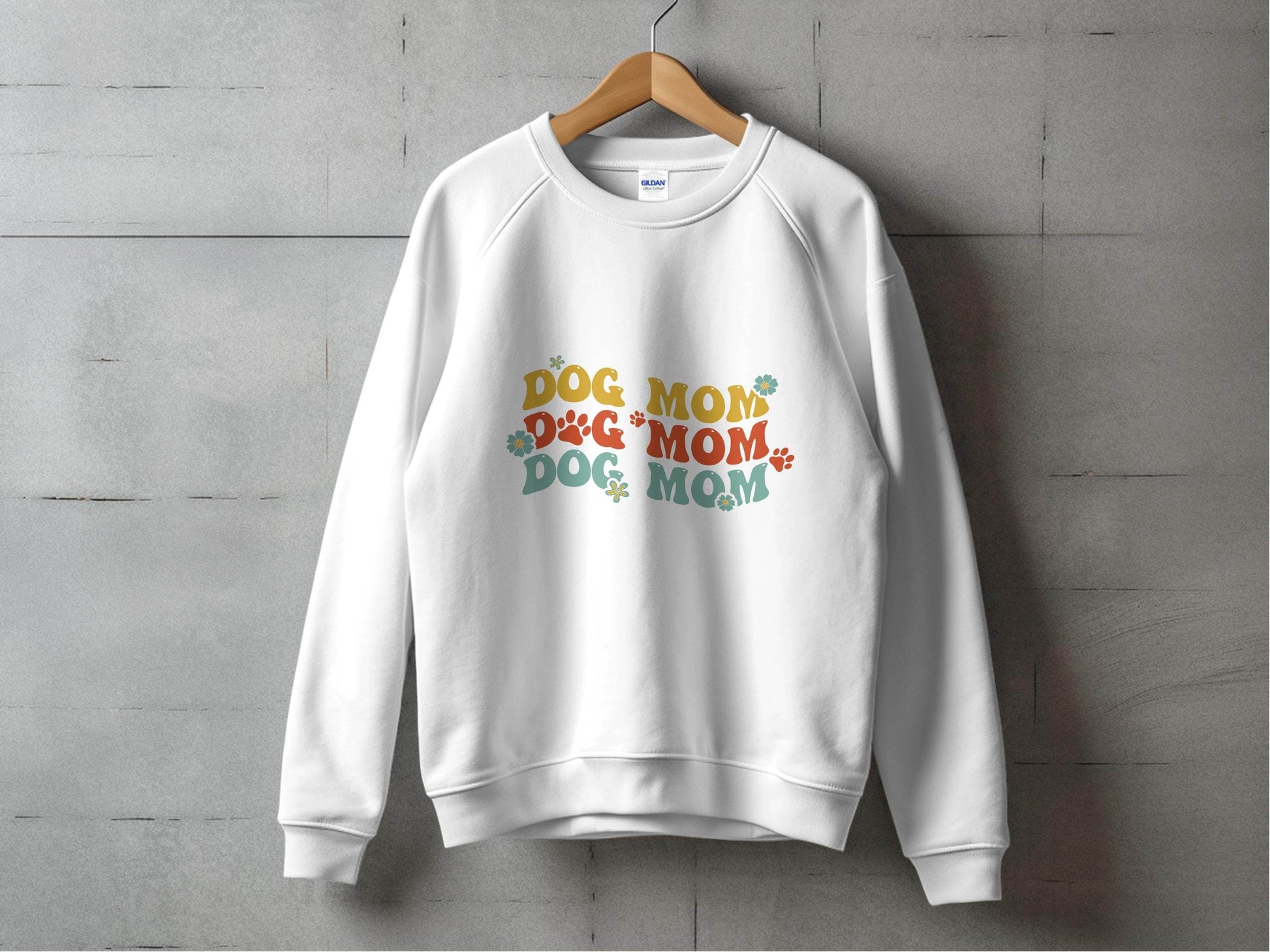 Dog Mom Retro Style with Flowers and Paw Prints Sweater - Design & Vybe