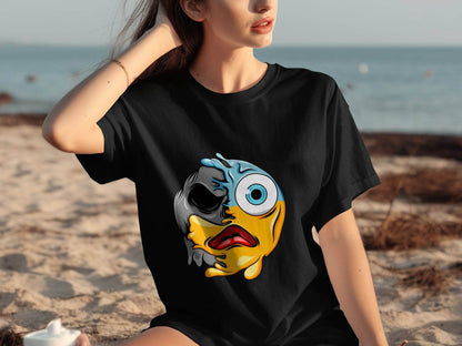 Melting Dual Face Smiley Graphic T-Shirt - Design & Vybe