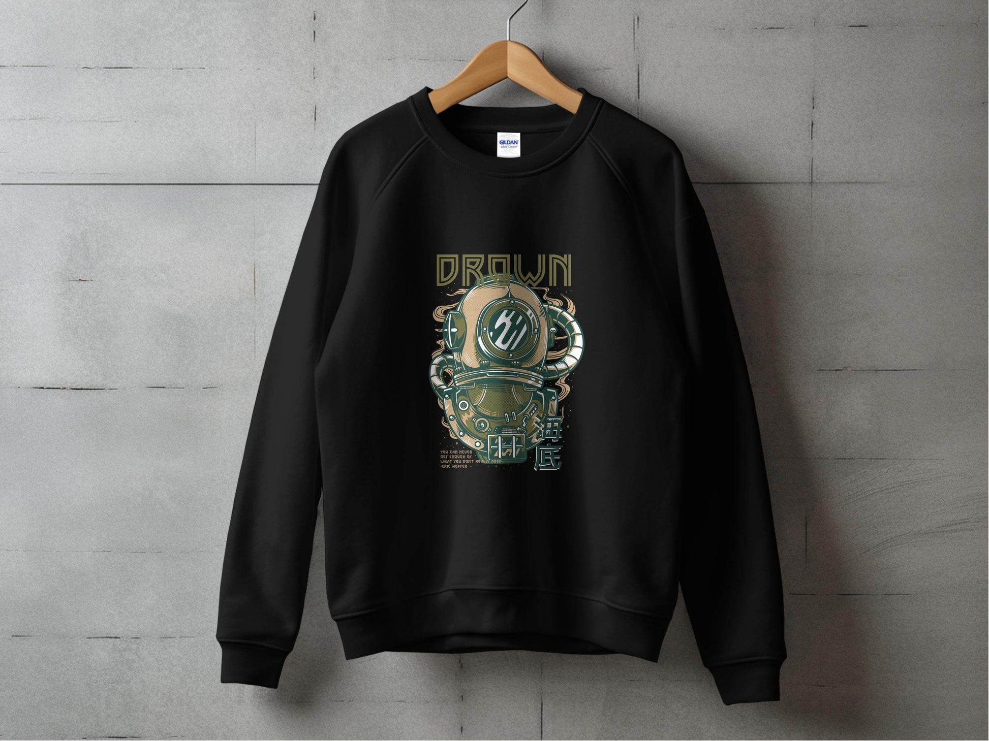 Retro Diving Helmet with DROWN Graphic Cool Sweater - Design & Vybe
