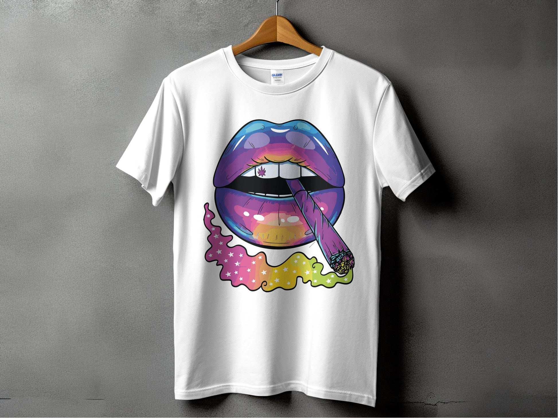 Colorful Lips Smoking Weed Design T-Shirt - Design & Vybe