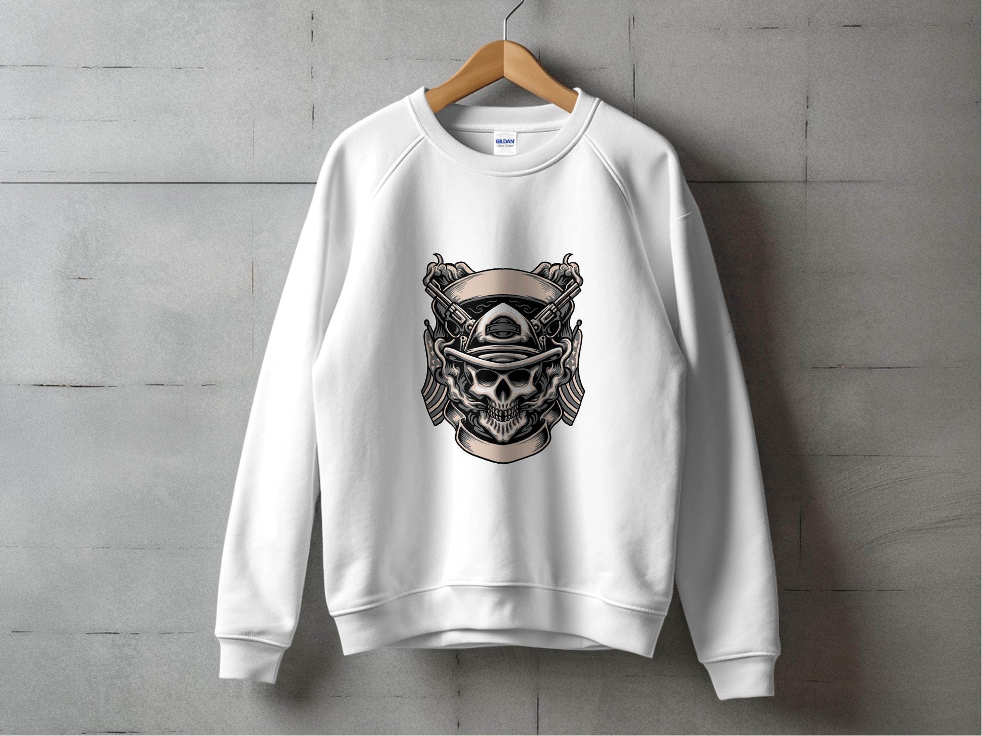 Skull with Guns and Flags Graphic Sweater - Design & Vybe