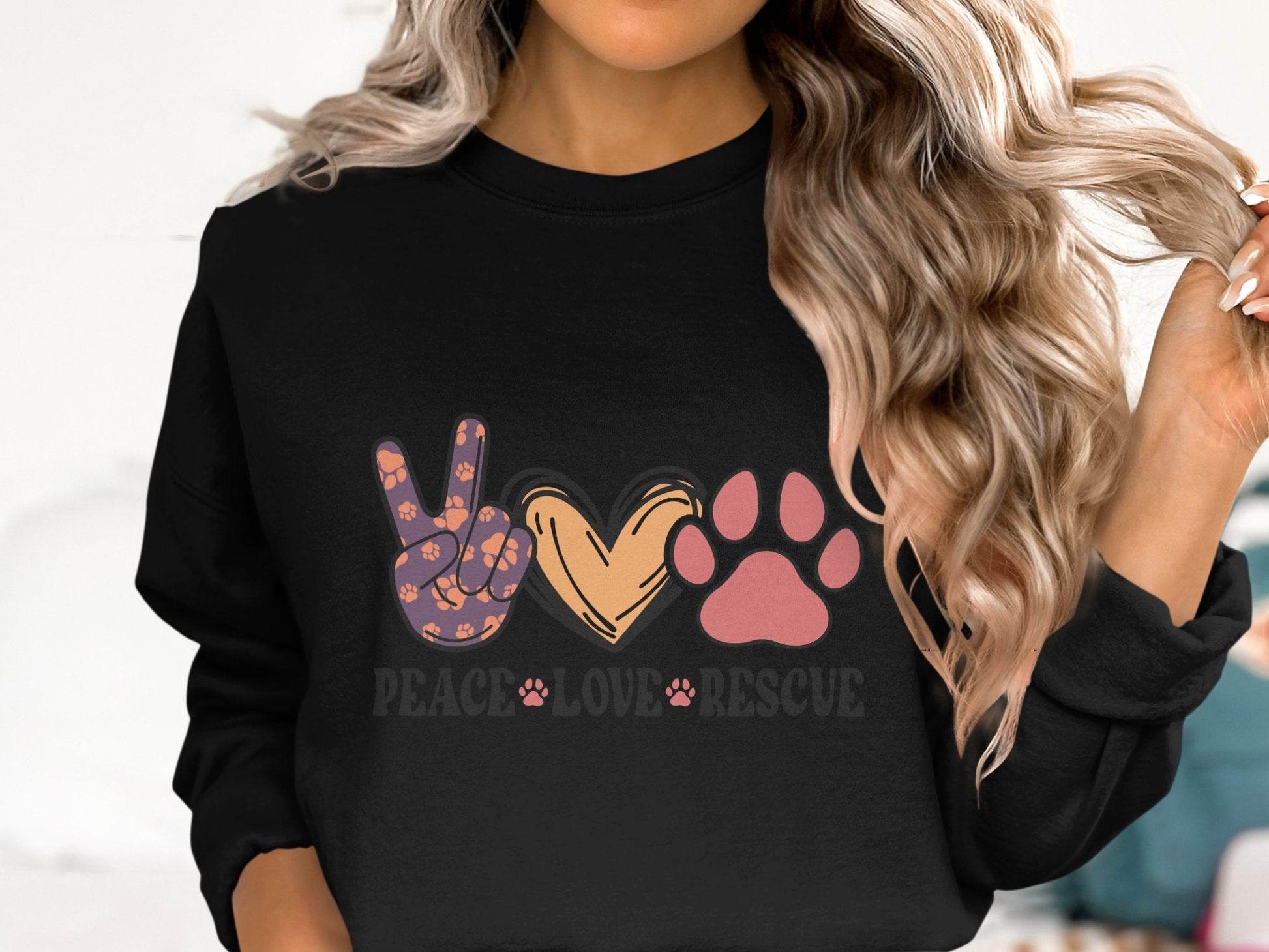 Peace Love Rescue Dog Paw Heart Pet Lover Graphic Sweater - Design & Vybe