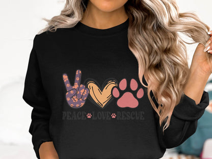 Peace Love Rescue Dog Paw Heart Pet Lover Graphic Sweater - Design & Vybe