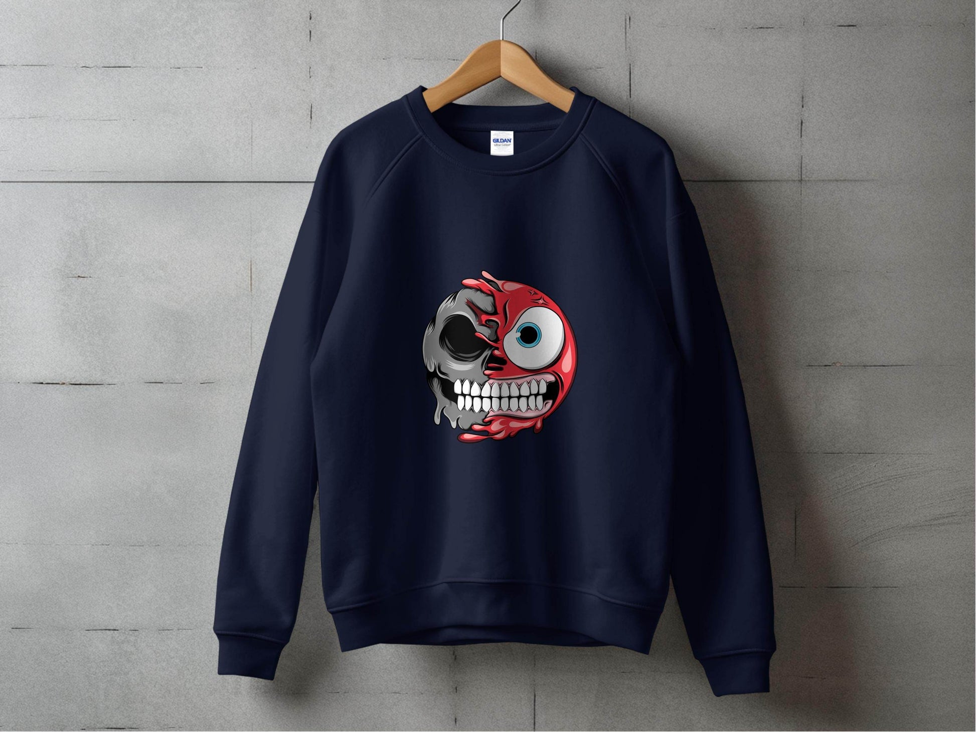 Half Skull And Cartoon Face Fun Graphic Design Sweater - Design & Vybe