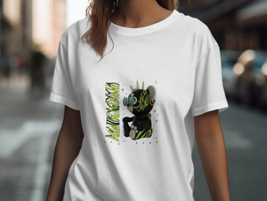 Sad Bear Black With Neon Green Graphics Design T-Shirt - Design & Vybe