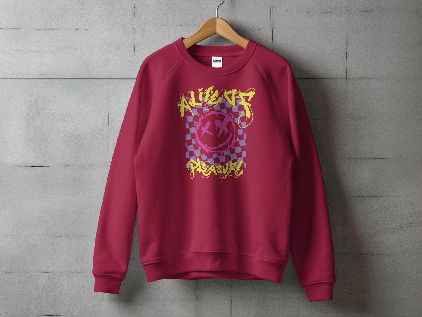 Grunge Smiley Checkered Dead Smile Graphic with Graffiti Sweater - Design & Vybe