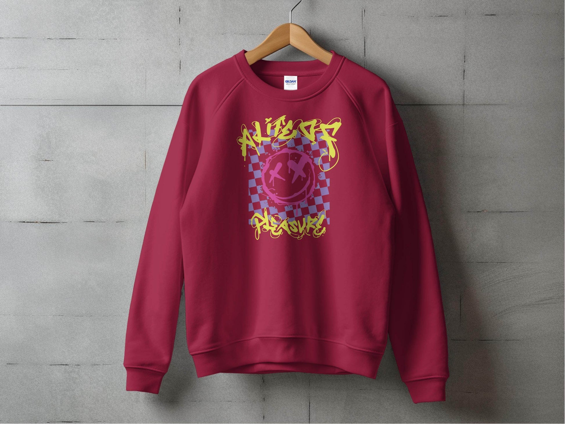 Grunge Smiley Checkered Dead Smile Graphic with Graffiti Sweater - Design & Vybe