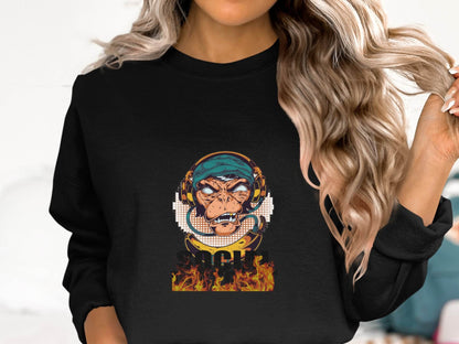 Social District Monkey with Headphones Design Sweater - Design & Vybe