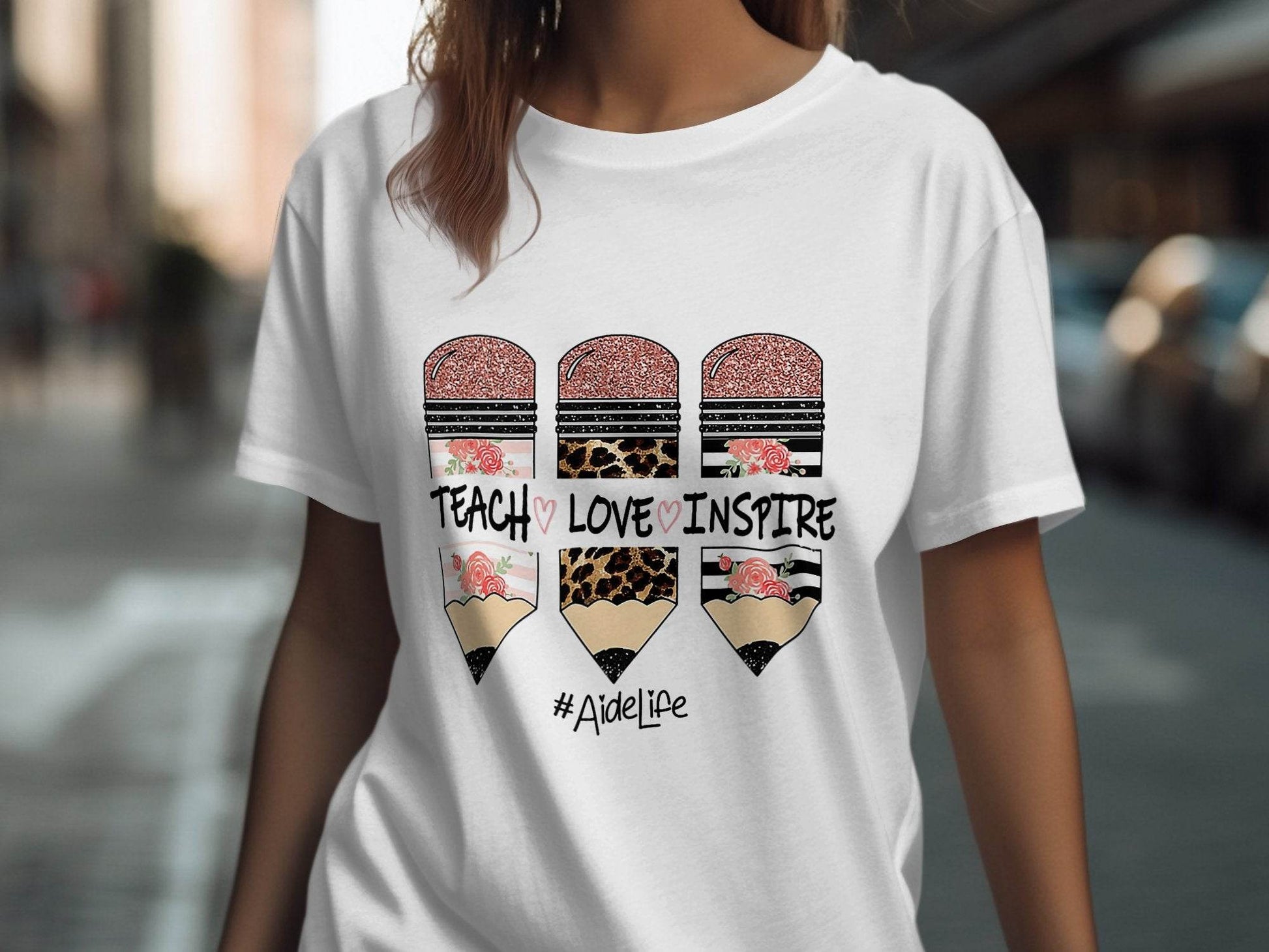 Teach Love Inspire Pencils for Teachers AideLife T-Shirt - Design & Vybe