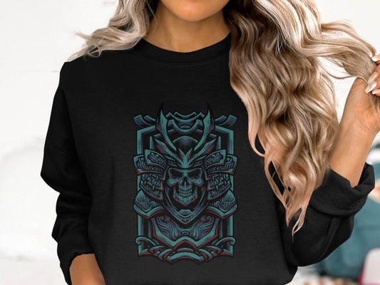 Menacing Samurai Skull Design Graphic Sweater - Design & Vybe