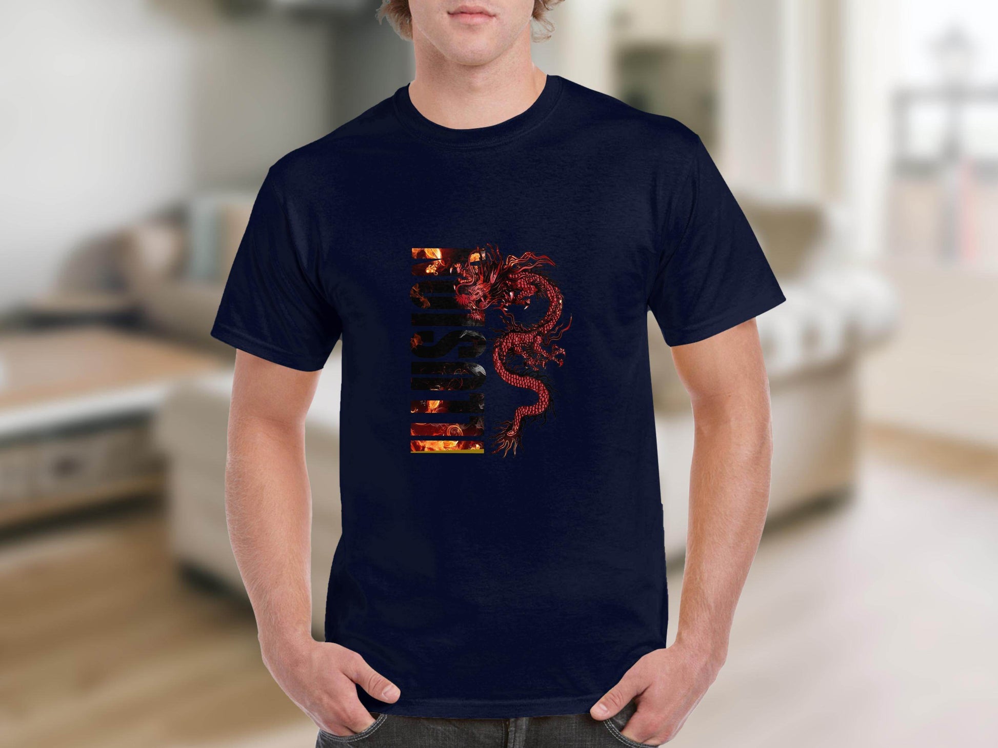EUSTIS Dragon with Fire Text Graphic Print Design T-Shirt - Design & Vybe