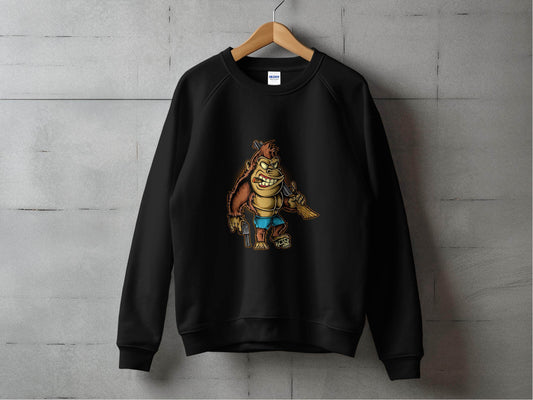 Fierce Smooking Gorilla with Gun Graphic Printed Sweater - Design & Vybe
