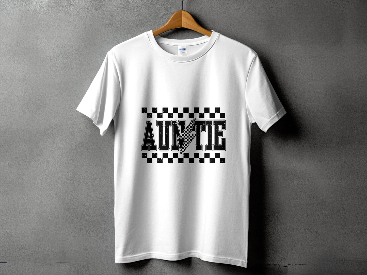 Auntie with Checkered Lightning Bolt Graphic T-Shirt - Design & Vybe
