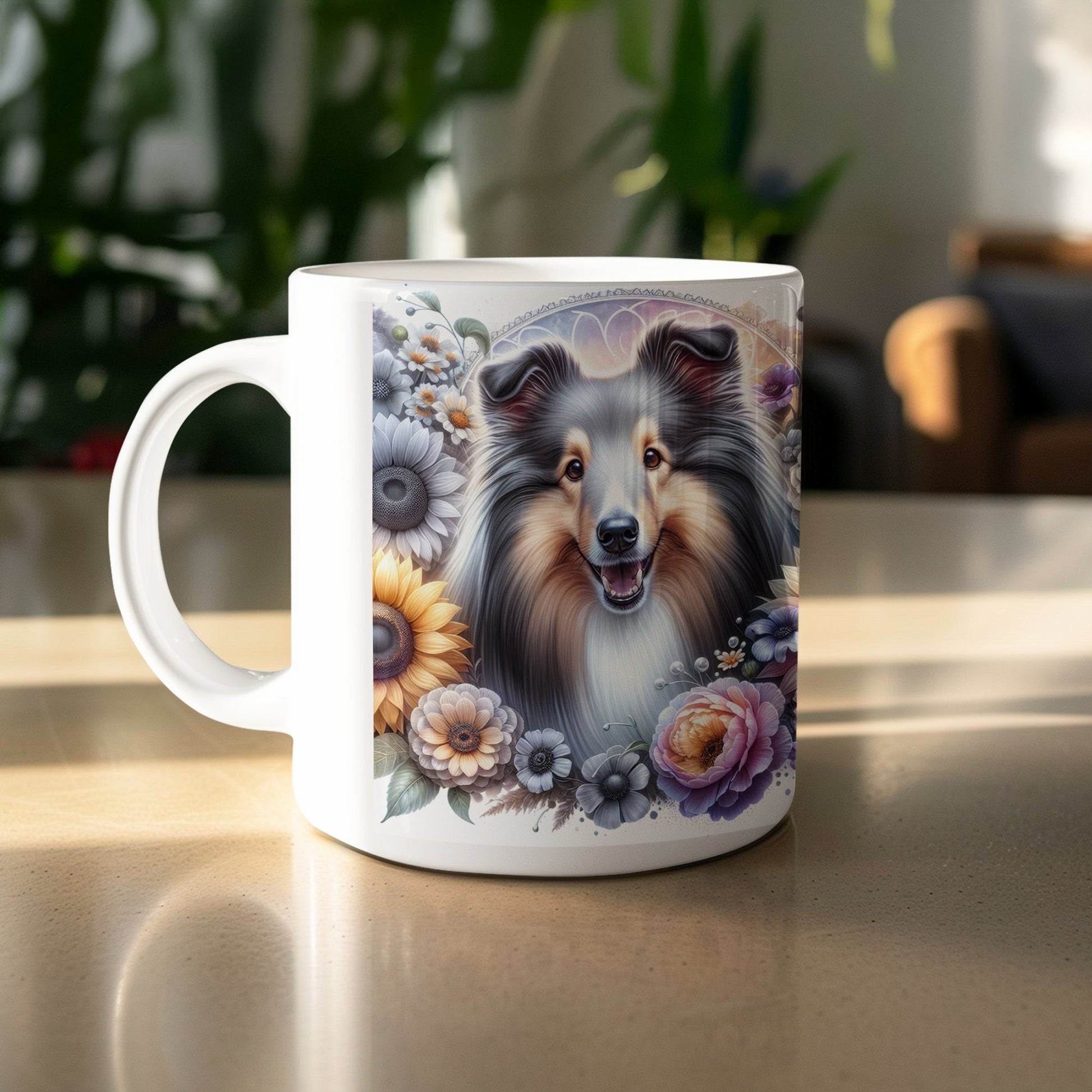 Beautiful Floral Dog Art on Ceramic Mug product
