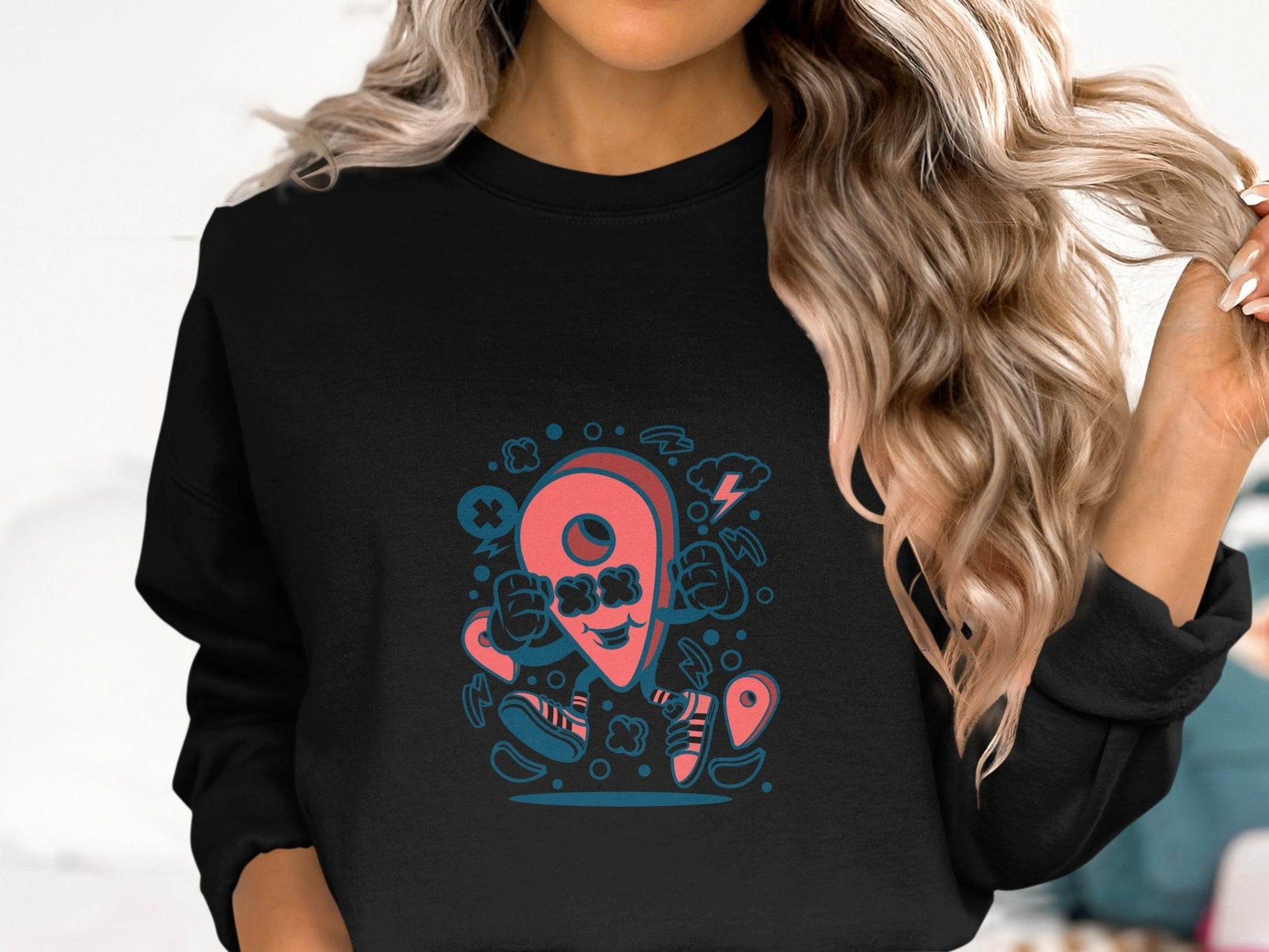 Fun Cartoon Location Pin Graphic Sweater - Design & Vybe