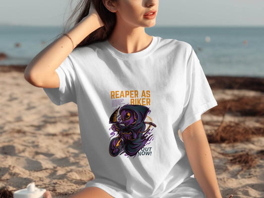 Reaper As Biker Death Riding Motorcycle Graphic T-Shirt - Design & Vybe
