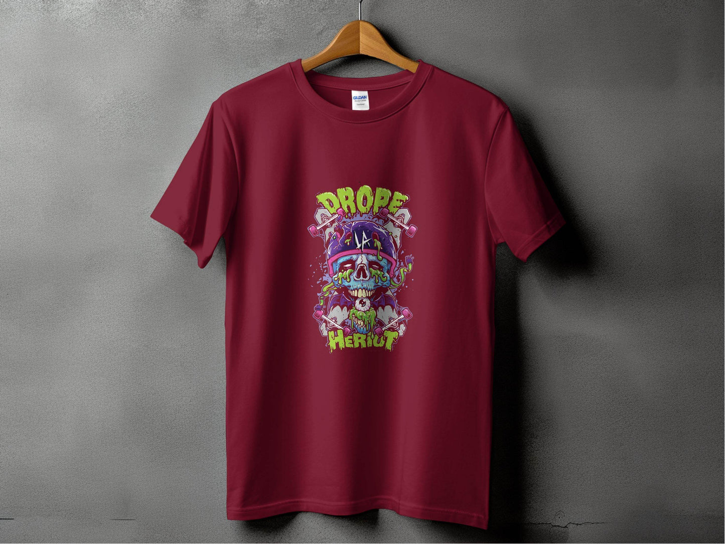 Drop Herout with Helmet and Skull Graphic Print T-Shirt - Design & Vybe