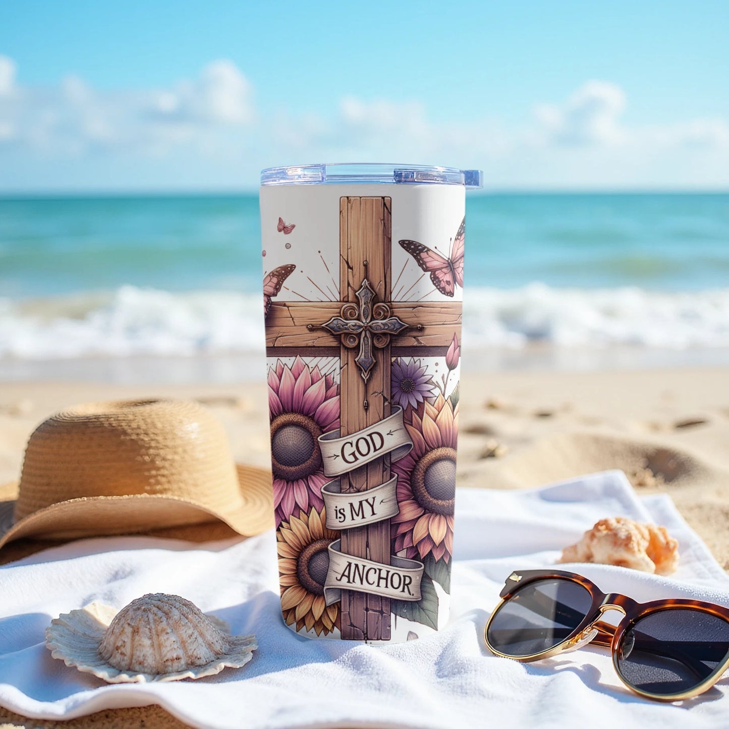 God is My Anchor Sunflower Cross Tumbler product type